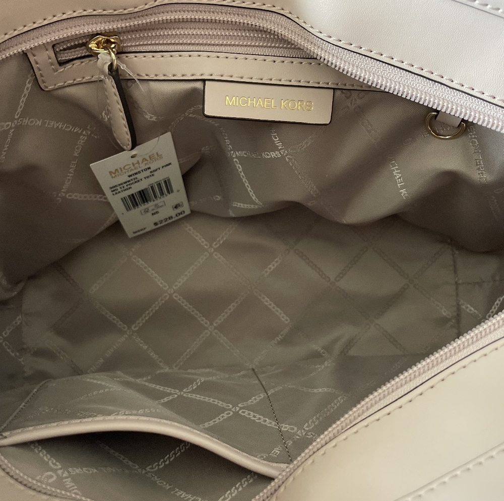 $228 Michael Kors 💅🏻 WINSTON MD SOFT PINK TZ POCKET TOTE Bag MK Handbag Purse - Picture 8 of 9